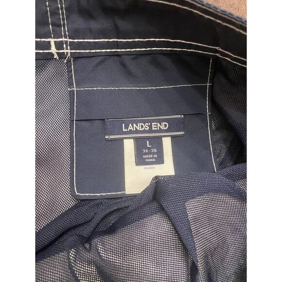 Lands End Red White Blue Stripe Swim Trunk Shorts Pockets Built-in Brief Large - Picture 8 of 11